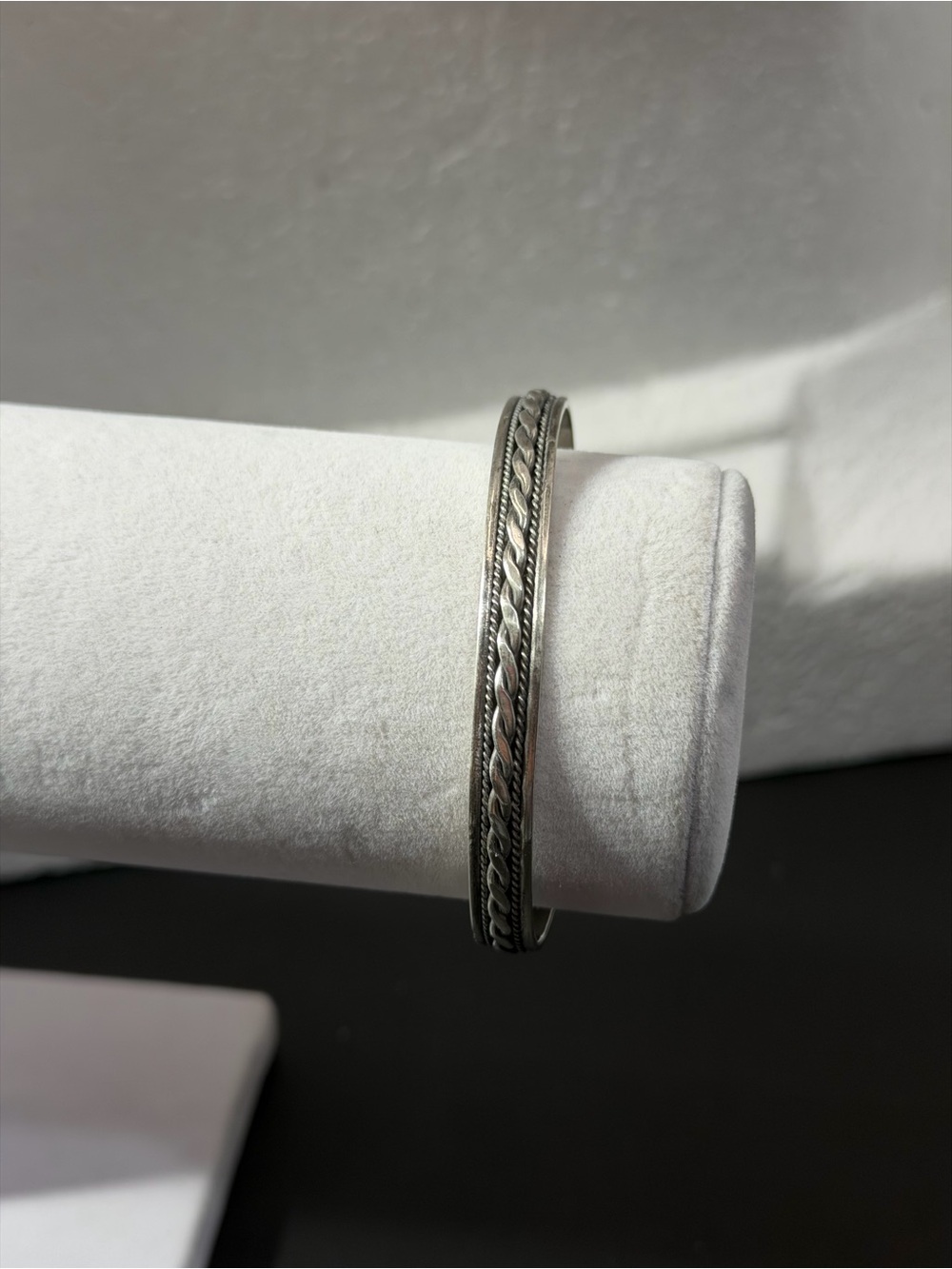 Sterling Silver 925 Etched Cuff Bracelet, No Stone, Adjustable Silver Tone
